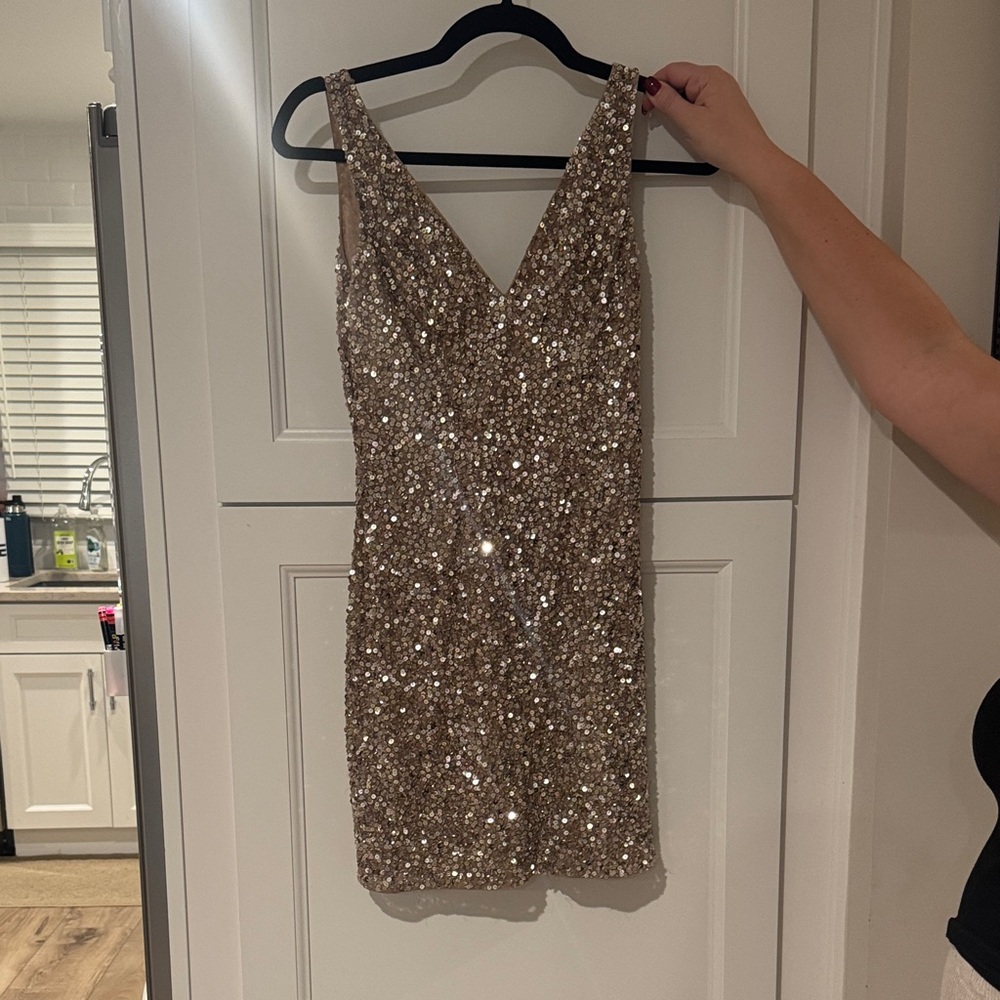 Mac Duggal Sparkling Gold Mini Dress